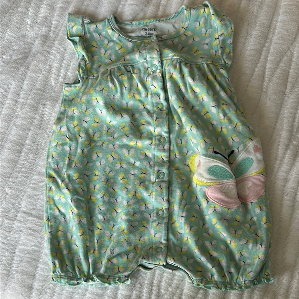 Green Baby Romper with Butterfly Design